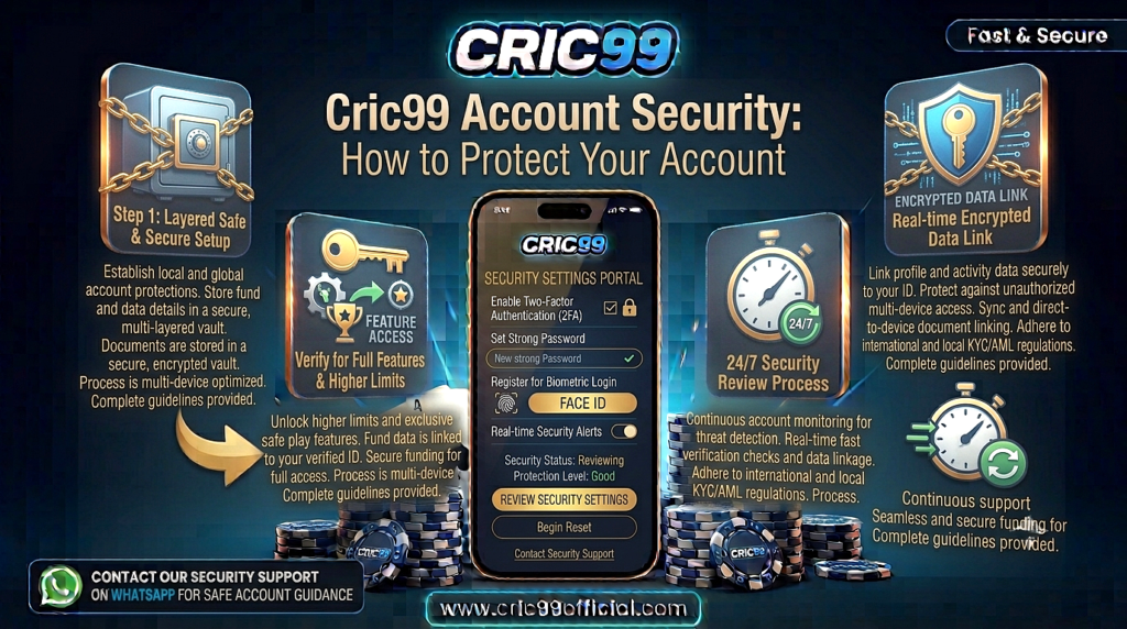 Cric99 account security guide explaining password safety, secure login practices, account protection, verification checks, and user security tips.